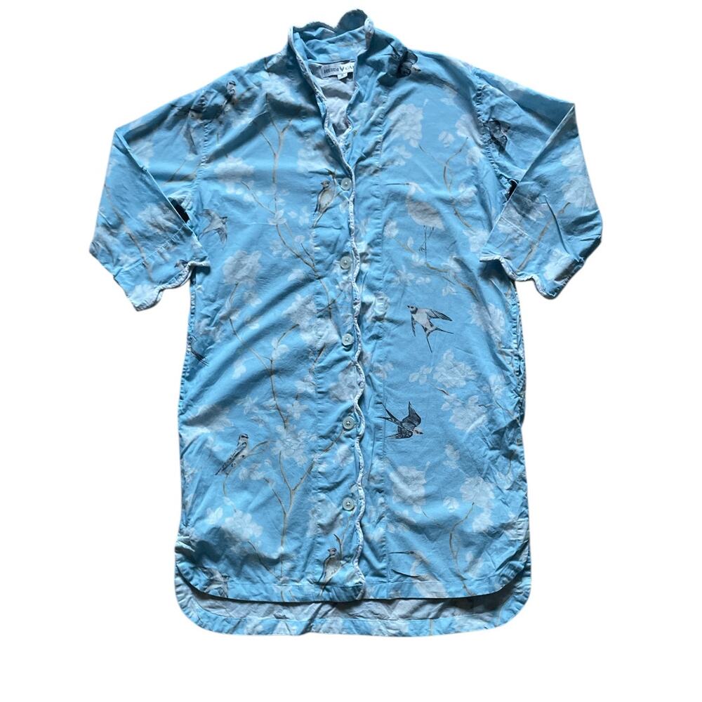 Blue Gardenia Scallop Nightgown Feminine Bird AOP Size Small Elevated Sleepwear